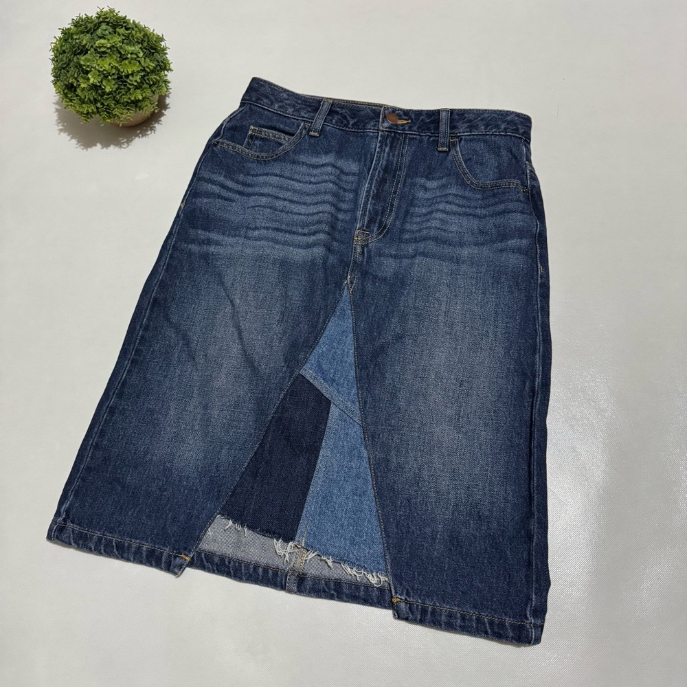 Time & Tru Long Modest Denim Jean Patchwork Pencil Skirt Women’s Size 4